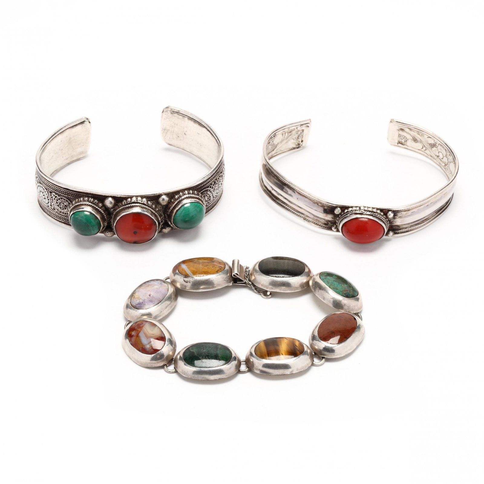 Three Silver and Gem-Set Bracelets (1 of 6)