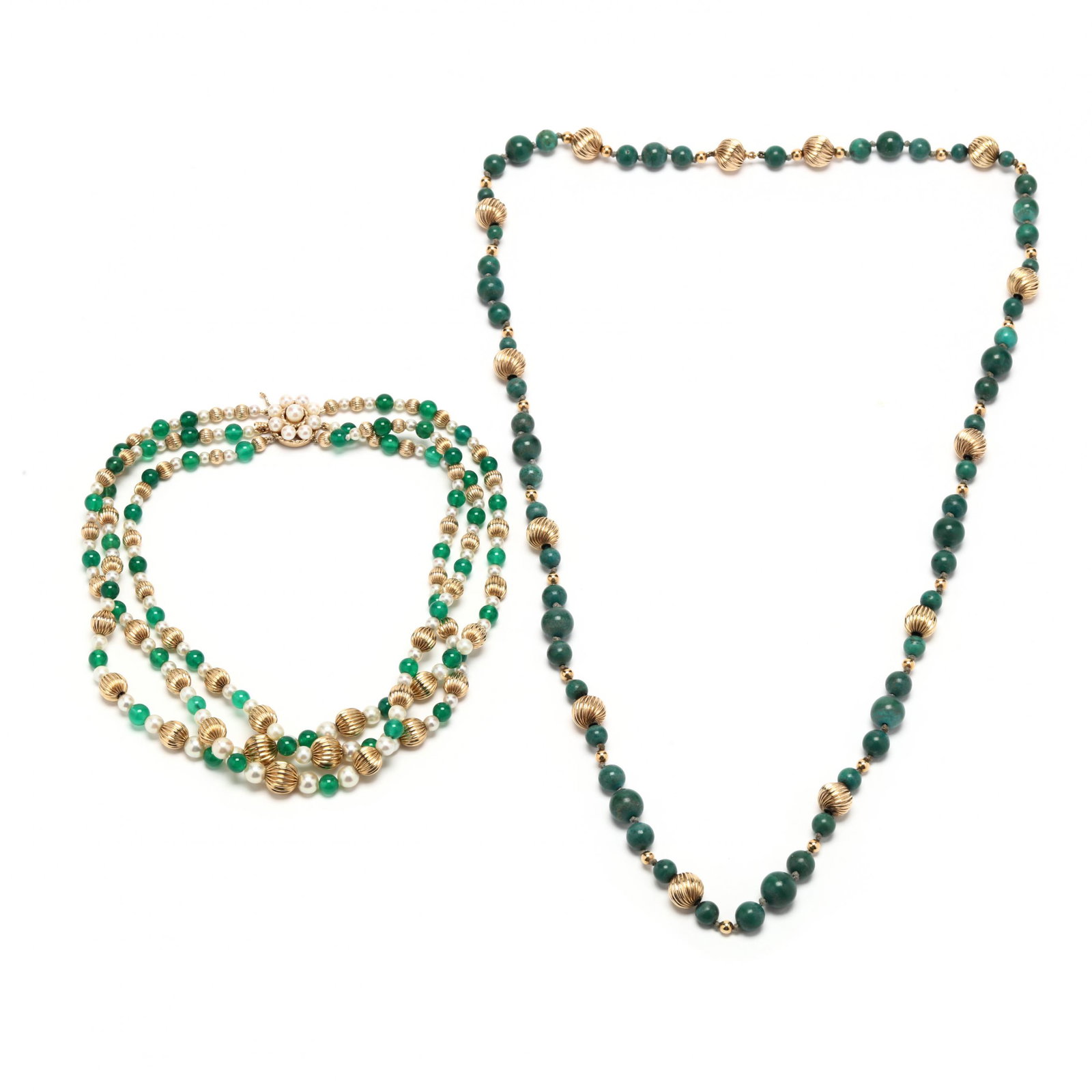 Two Gemstone and Gold Bead Necklaces (1 of 4)