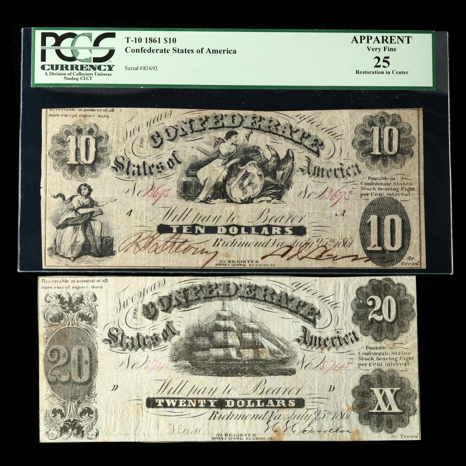 Two Early War Confederate States Notes (1 of 2)