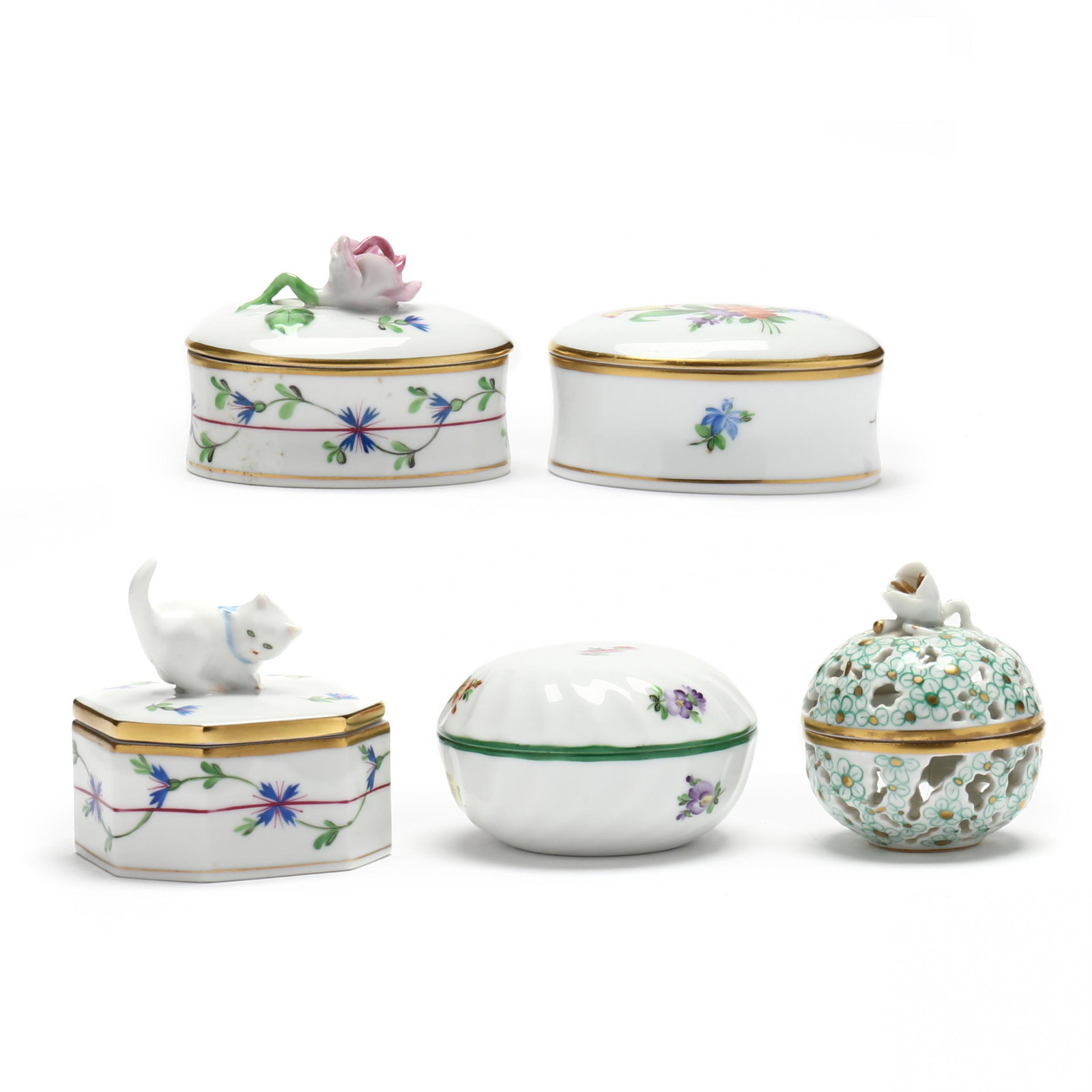 Five Herend Porcelain Covered Trinket Boxes (1 of 5)