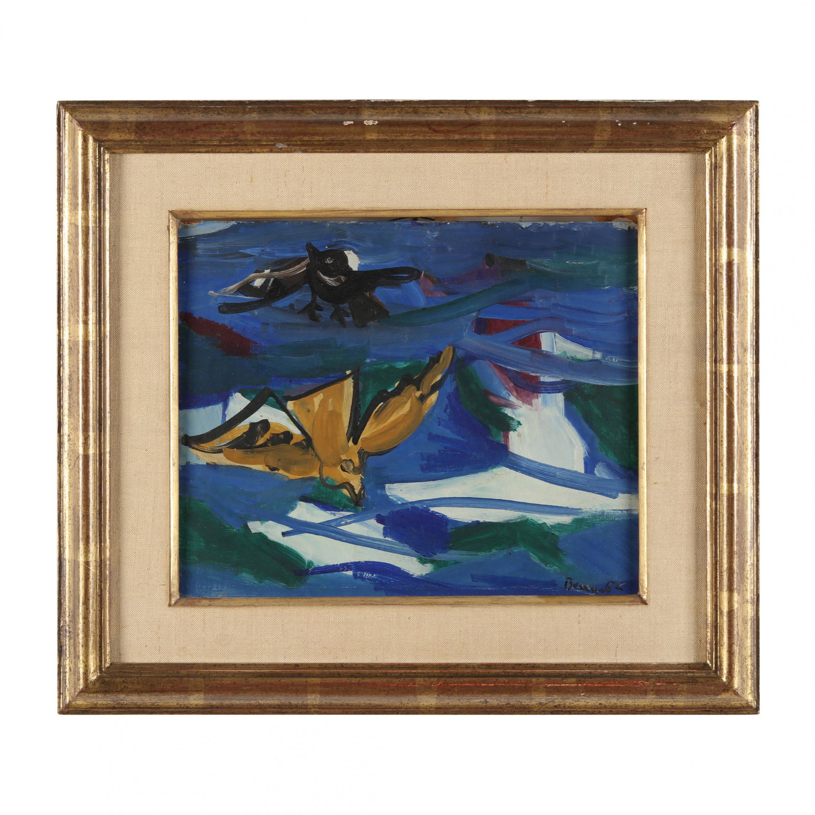 Ben Benn (American/Russian, 1884-1983), Seagulls: Ben Benn (American/Russian, 1884-1983), Seagullsoil on masonite, signed and dated "Benn '52" at lower right, also titled and dated to verso, framed. Frame dimensions 15 1/2 x 18 in. Private Collection