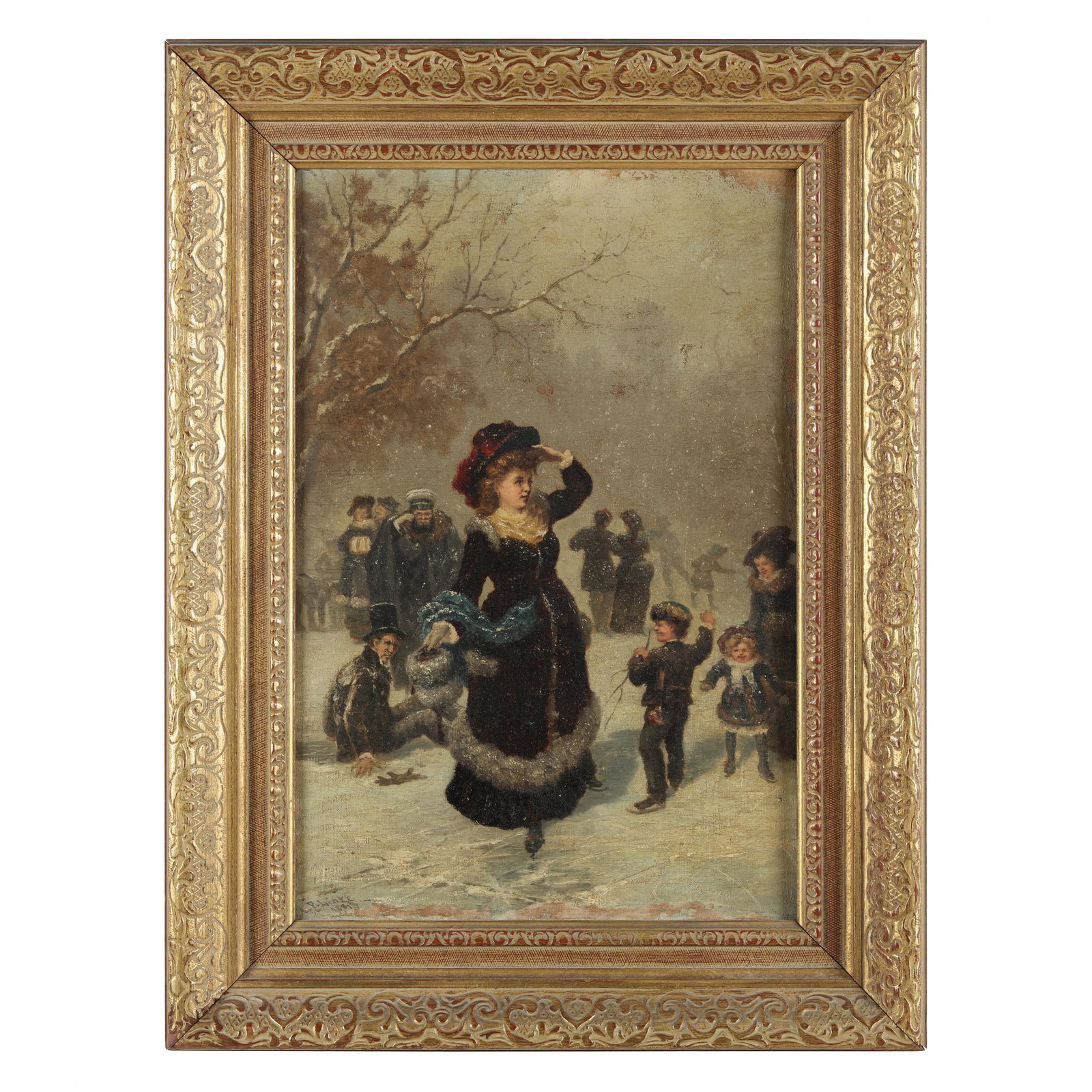 A Charming Victorian Painting of a Skating Scene (1 of 5)