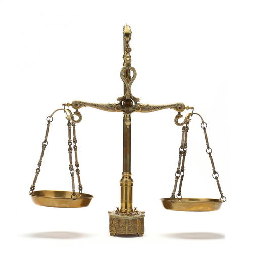 A Continental Brass Dolphin Apothecary Balance Scale (2110) on Dec 15, 2022 Leland Little in NC