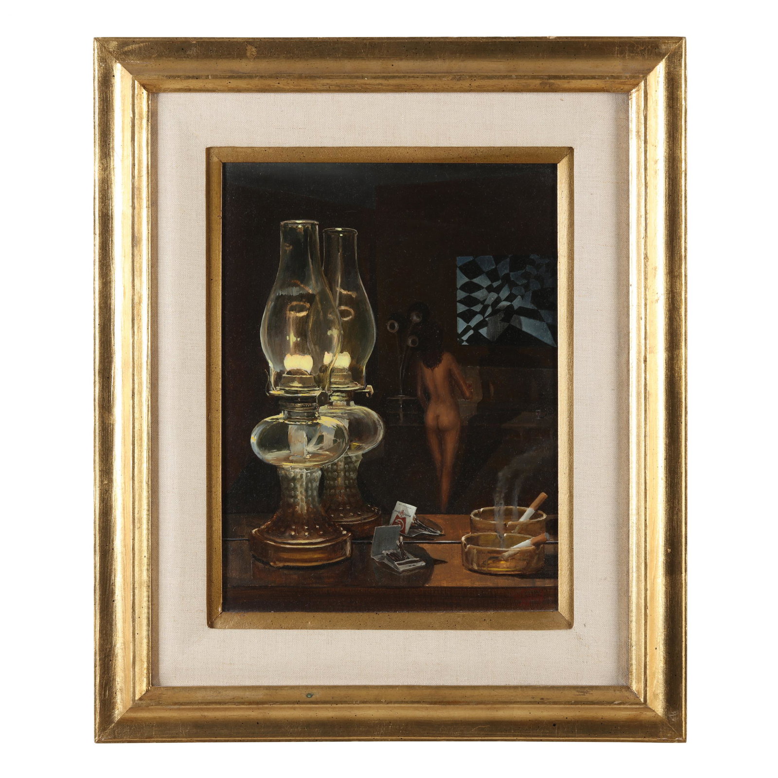 Pete Peterson (American, 1931-2002), Mirrored Still Life with Lamp and Cigarette (1 of 4)