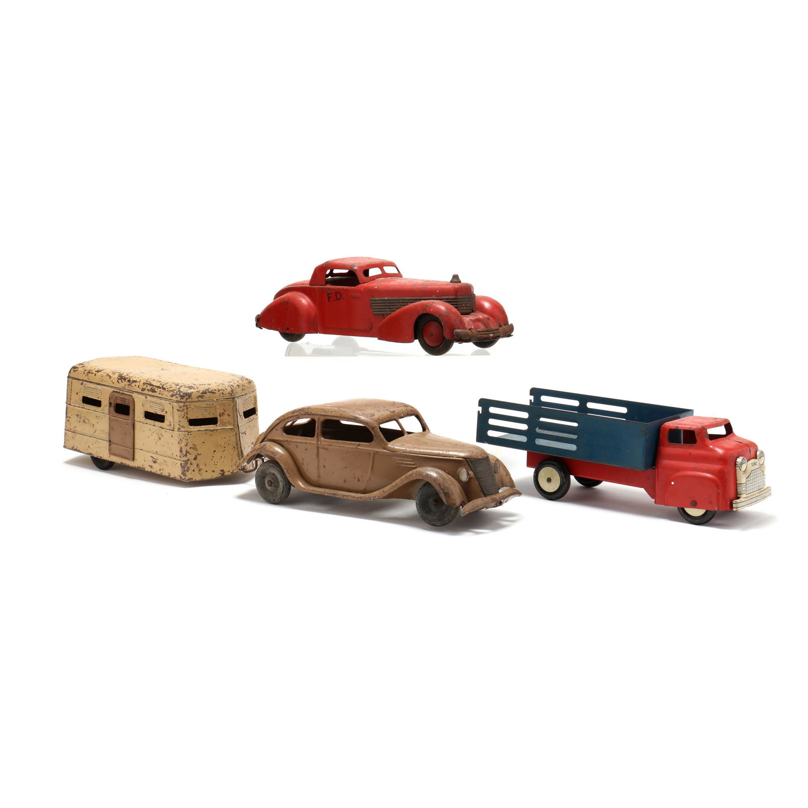 Three Vintage Pressed Steel Toys, Unrestored. (1 of 10)