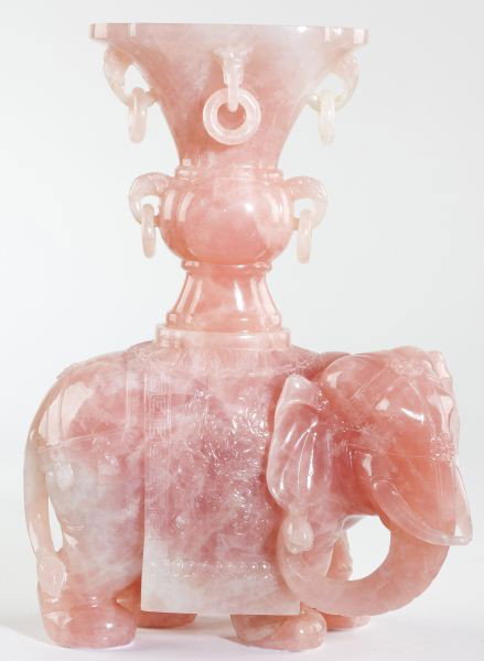 Chinese Carved Rose Quartz Elephant