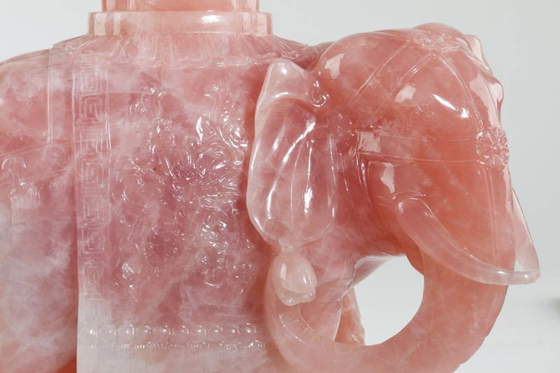 Chinese Carved Rose Quartz Elephant - 2
