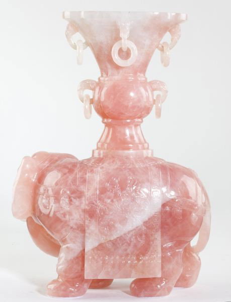 Chinese Carved Rose Quartz Elephant - 3