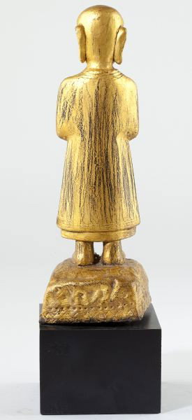 Burmese Gilt Wooden Monk Holding Alms Bowl - 4