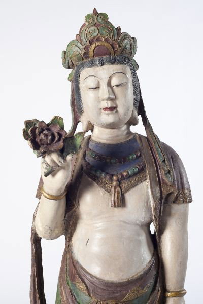 Guanyin Compassion, Carved Polychrome Large Figure - 5