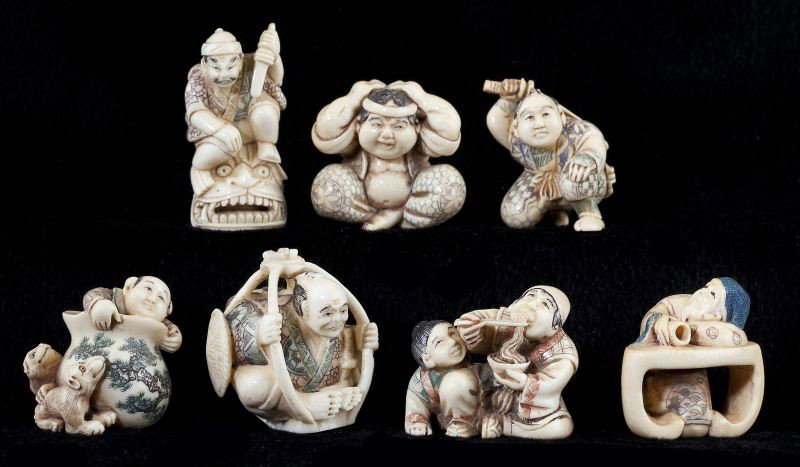 Group of Seven Japanese Ivory Netsuke