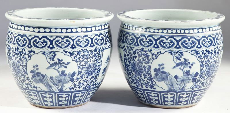 Pair of Chinese Blue and White Jardinieres