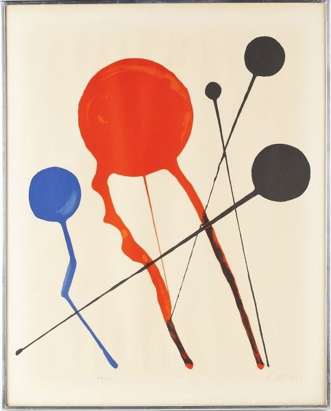 Alexander Calder (NY, 1898-1976), Balloons: Alexander Calder (NY, 1898-1976), Balloonslithograph in colors, pencil signed and numbered 22/200, presented in a silvertone metal frame.DOA 27.5 x 22 1/8 in. Collection of Mr. Samuel Locke Highleyman