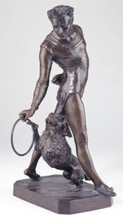 George de Chemellier (Fr., 1835 - 1907), "Get Up": George de Chemellier (Fr., 1835 - 1907), "Get Up"bronze sculpture, signed "G. de Chemellier," on the base, a circus performer is depicted with his trained poodle.15.25 in.