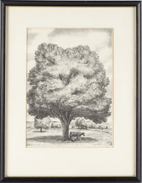 John Steuart Curry (1897-1946), "The Oak Tree": John Steuart Curry (1897-1946), "The Oak Tree"etching on wove paper, signed in the plate at lower left, inscribed in pencil along the lower margin "The Oak Tree 1934 50 prints" and signed "John Steuar
