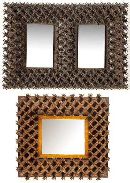 Two "Crown of Thorns" Folk Art Mirrors