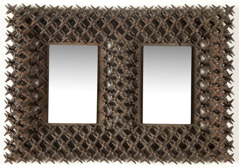 Two "Crown of Thorns" Folk Art Mirrors - 2