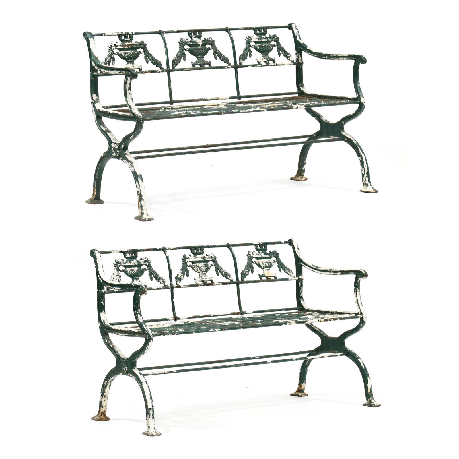 Pair of Vintage Cast Iron Garden Benches (0251) on Jan 05, 2023