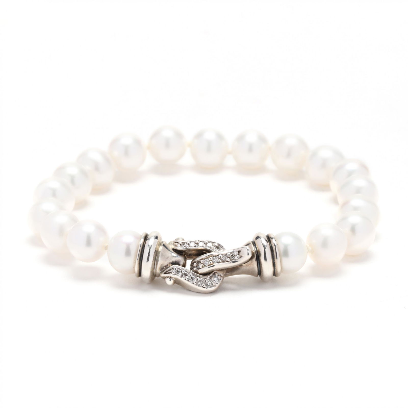 Pearl Bracelet with Sterling Silver and Diamond Clasp, David Yurman (1 of 6)