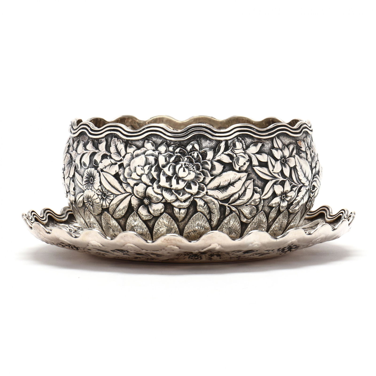 Tiffany & Co. Floral Repoussé Sterling Silver Bowl & Underplate (1 of 6)