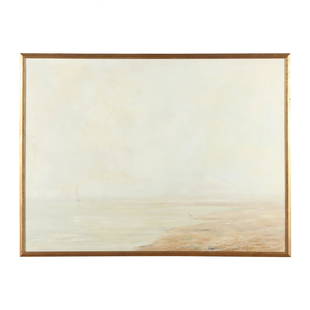 Anne Packard (American, b. 1933),  Cape Cod Beach at Dawn, Misty Sails on Horizon: Anne Packard (American, b. 1933), Cape Cod Beach at Dawn, Misty Sails on Horizonoil on canvas, signed lower right, 1976, presented in a gilt frame. Frame dimensions 30 1/8 x 39 7/8 in. From the Collec