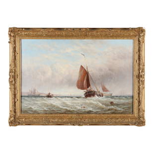 George Stainton (British, fl. 1860-1890), Maritime Scene with Choppy Waters: George Stainton (British, fl. 1860-1890), Maritime Scene with Choppy Watersoil on canvas, signed lower right, presented in an attractive gilt composition frame with gallery plaque. Frame dimensions 25