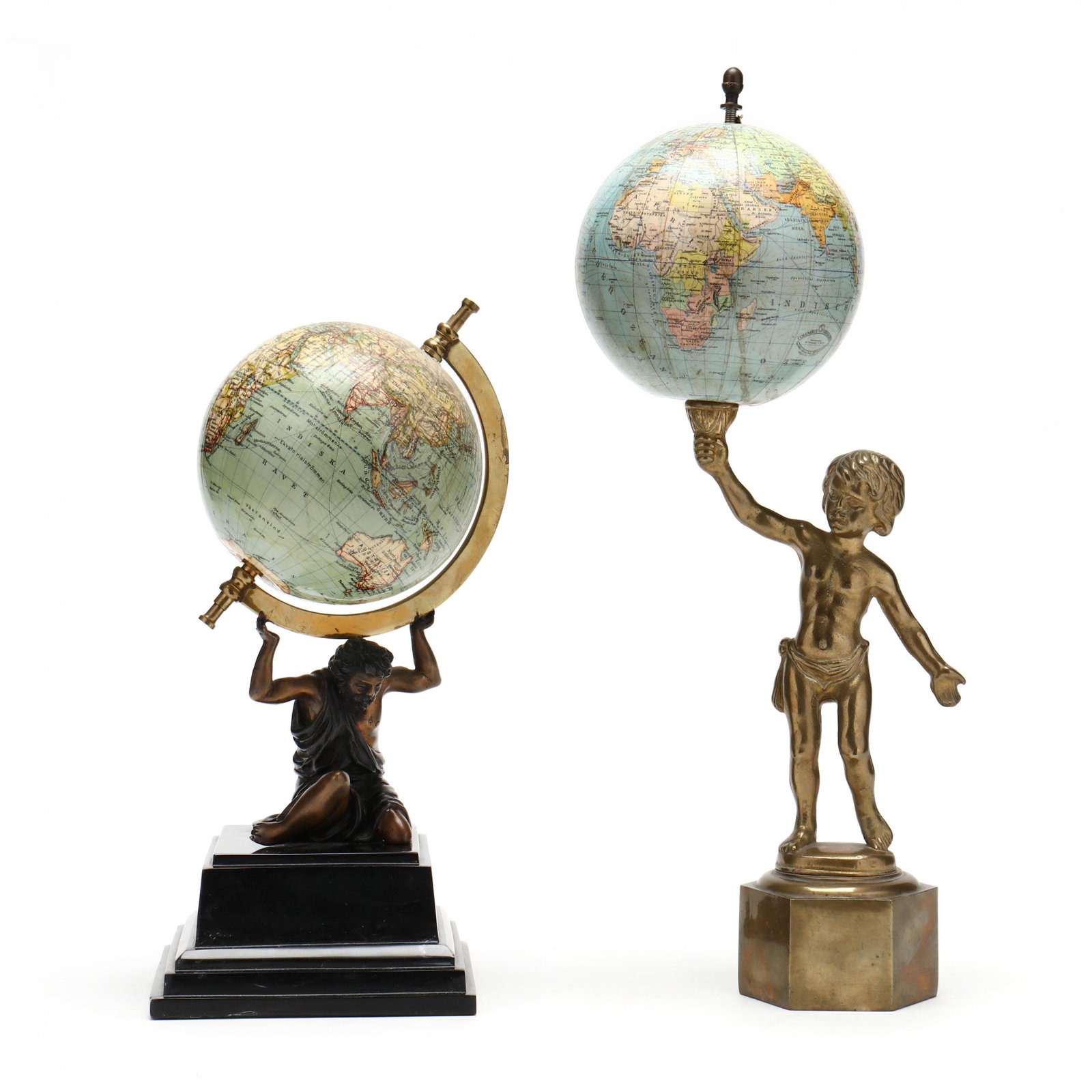 Two 5 1/2 Inch Terrestrial Atlas Globes, Columbus and Ahlén Makers (1 of 9)
