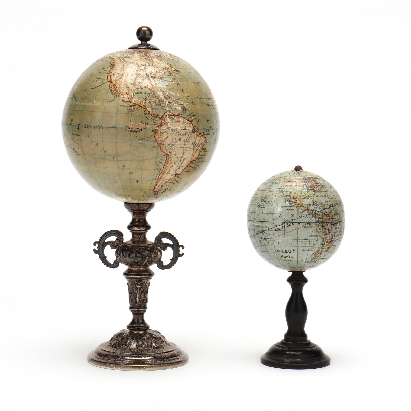 Two Antique Parisian Miniature Terrestrial Globes, including J. Lebegue & Cie. (1 of 7)
