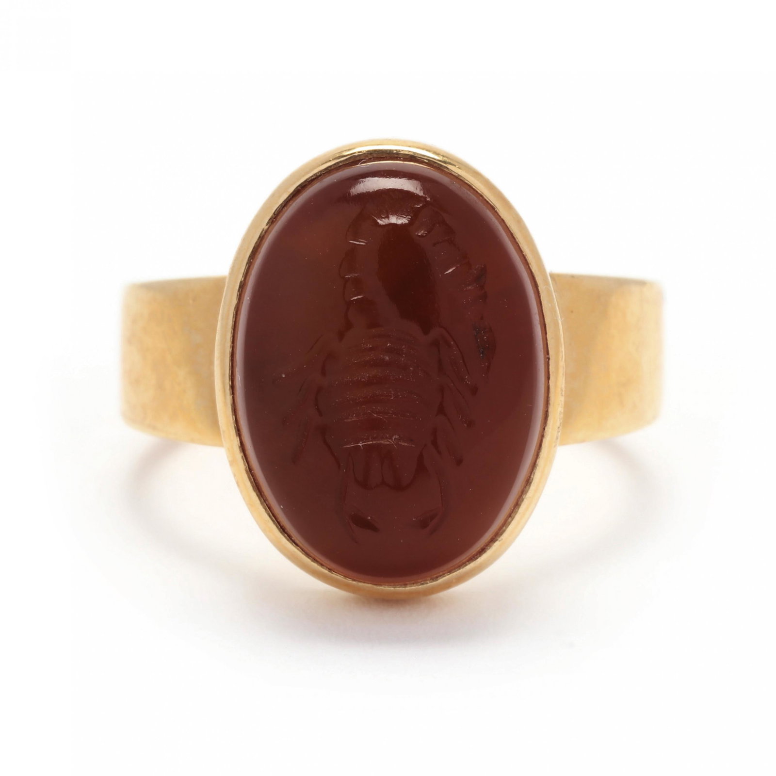 Classical Style Modern Gold Ring with an Agate Intaglio Scorpion (1 of 5)