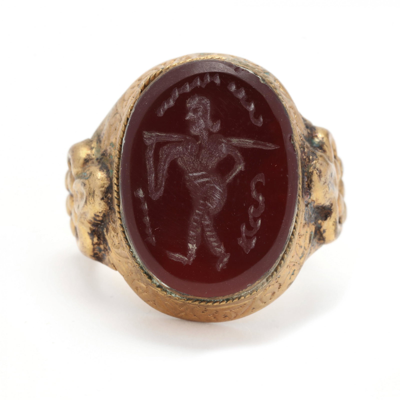 Classical Style Gold Ring with Sard Intaglio of Striding Man (1 of 4)