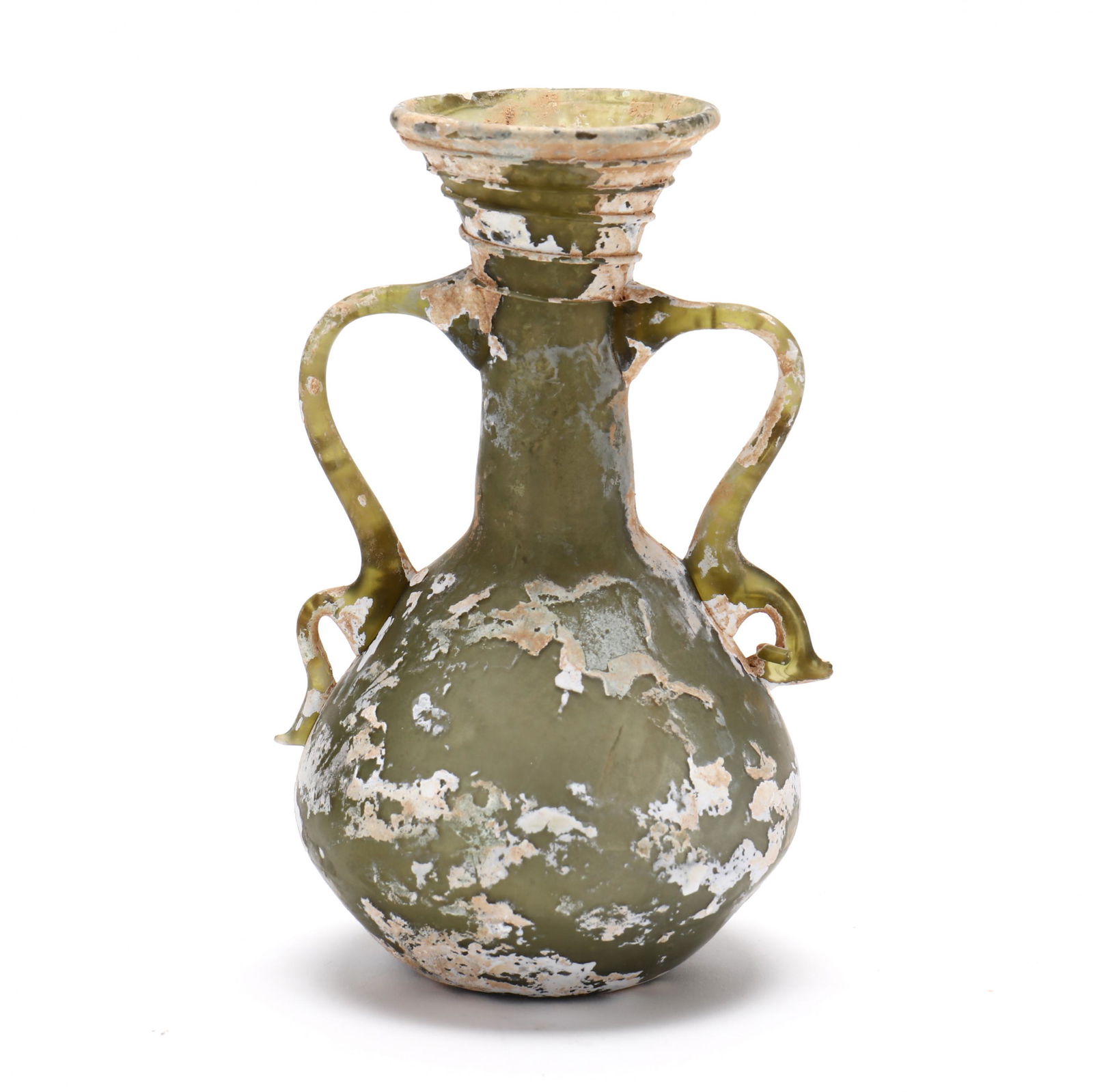 Two-Handled Roman Style Green Glass Bottle (1 of 6)