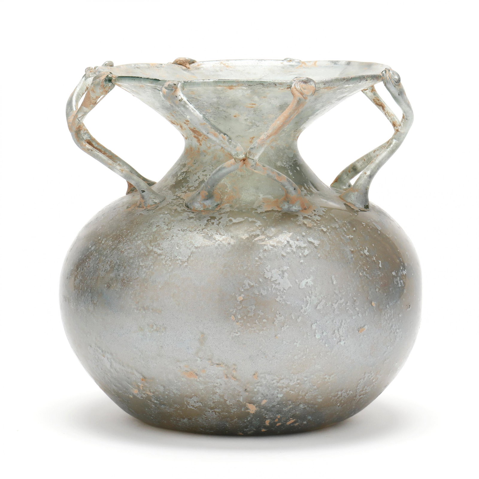 Large Roman Style Glass Vase With Multiple Threaded Braces Below Rim (1 of 5)