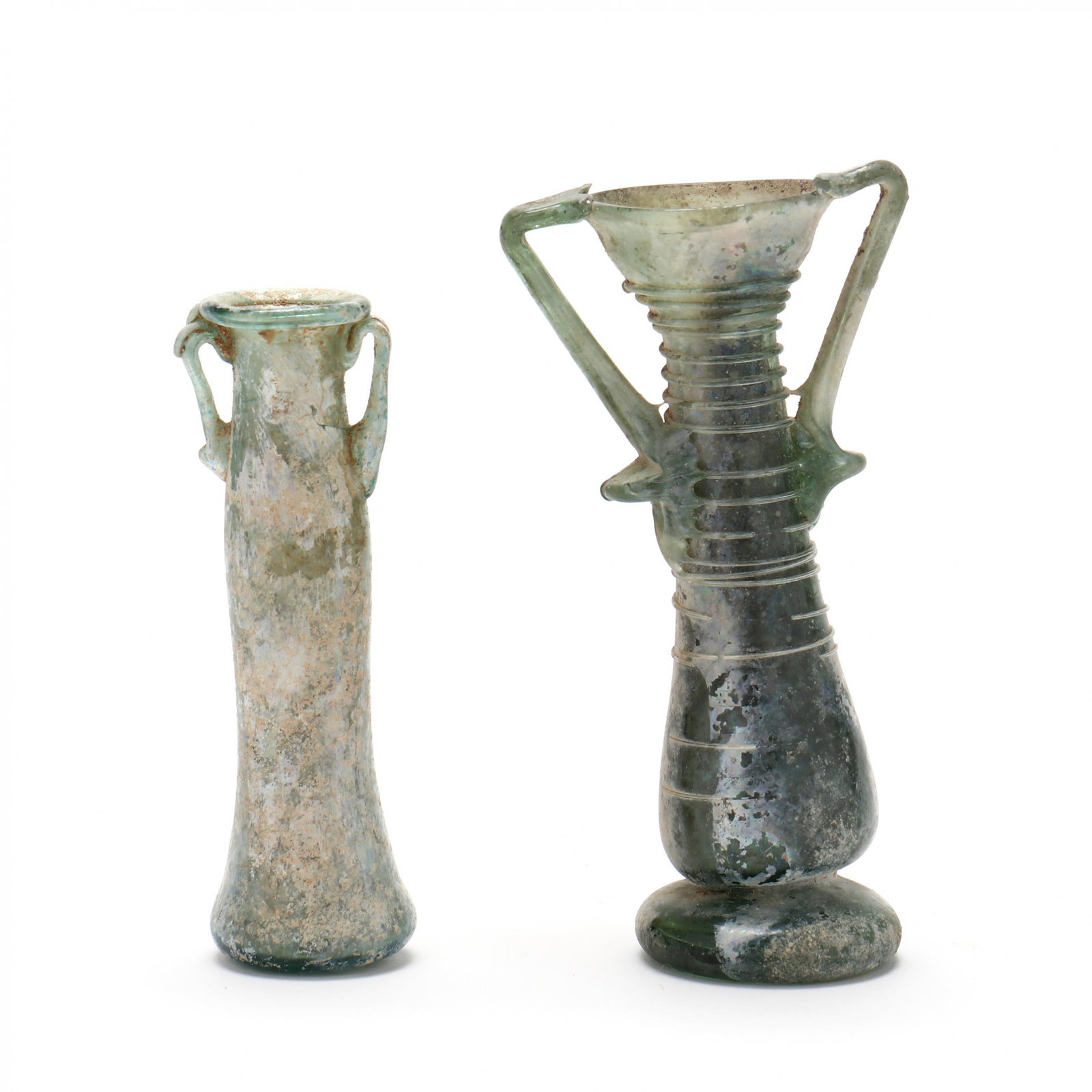 Two Delicate Roman Style Green Glass Jars With Two Handles (1 of 5)