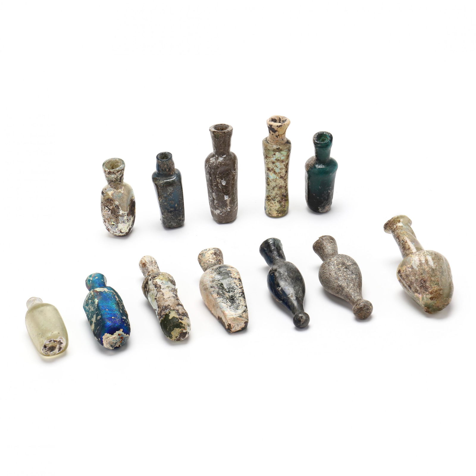 Twelve Small Roman Style Glass Bottles (1 of 9)