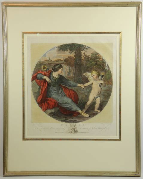 18th century Engraving - "Clytie": 18th century Engraving - "Clytie"line and stipple engraving with hand-coloring with watercolors, by Francesco Bartolozzi (1727-1815) after the original painting by Annibale Caracci (1560-1609), publis