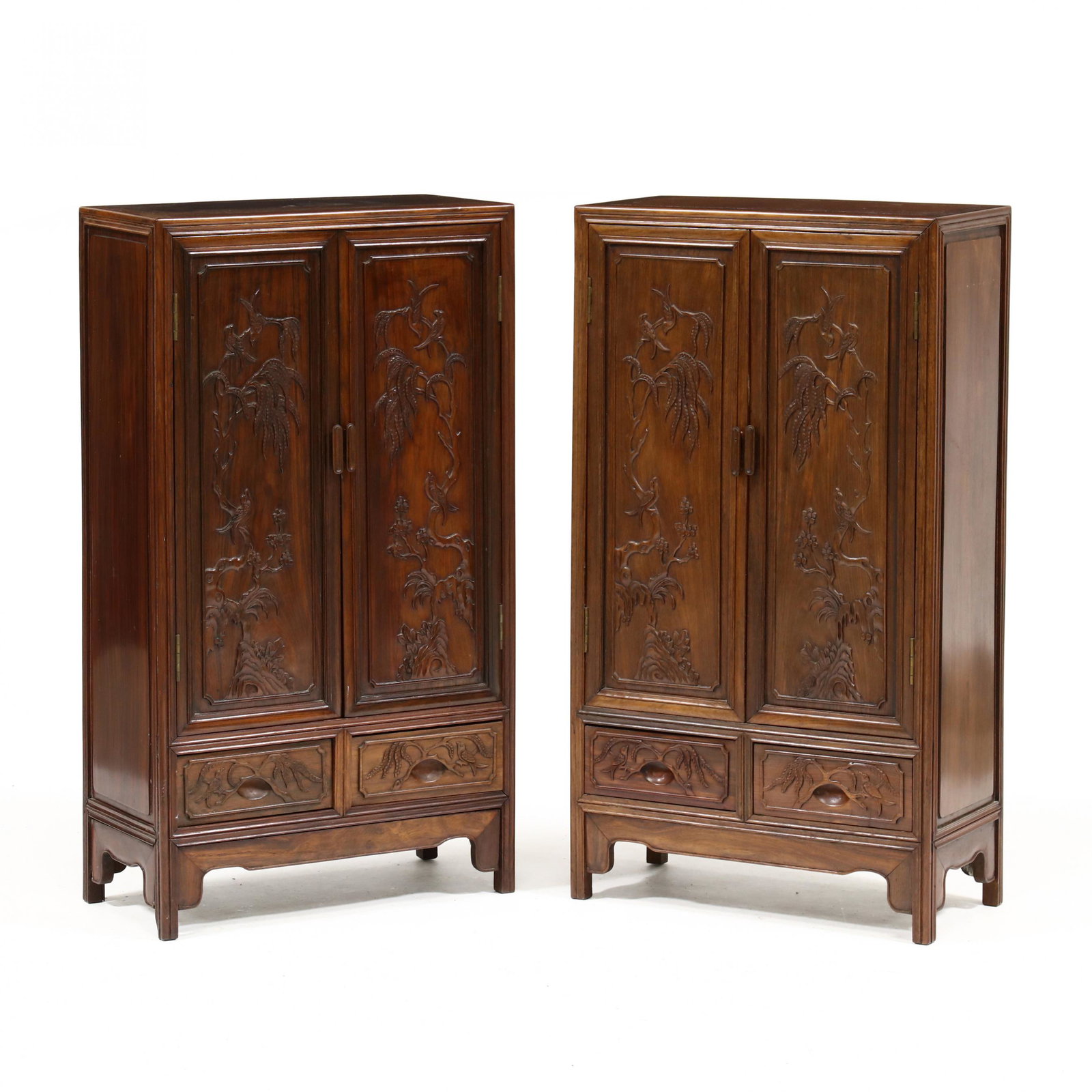 A Pair of Chinese Hardwood Cabinets with Birds and Flowers (1 of 7)