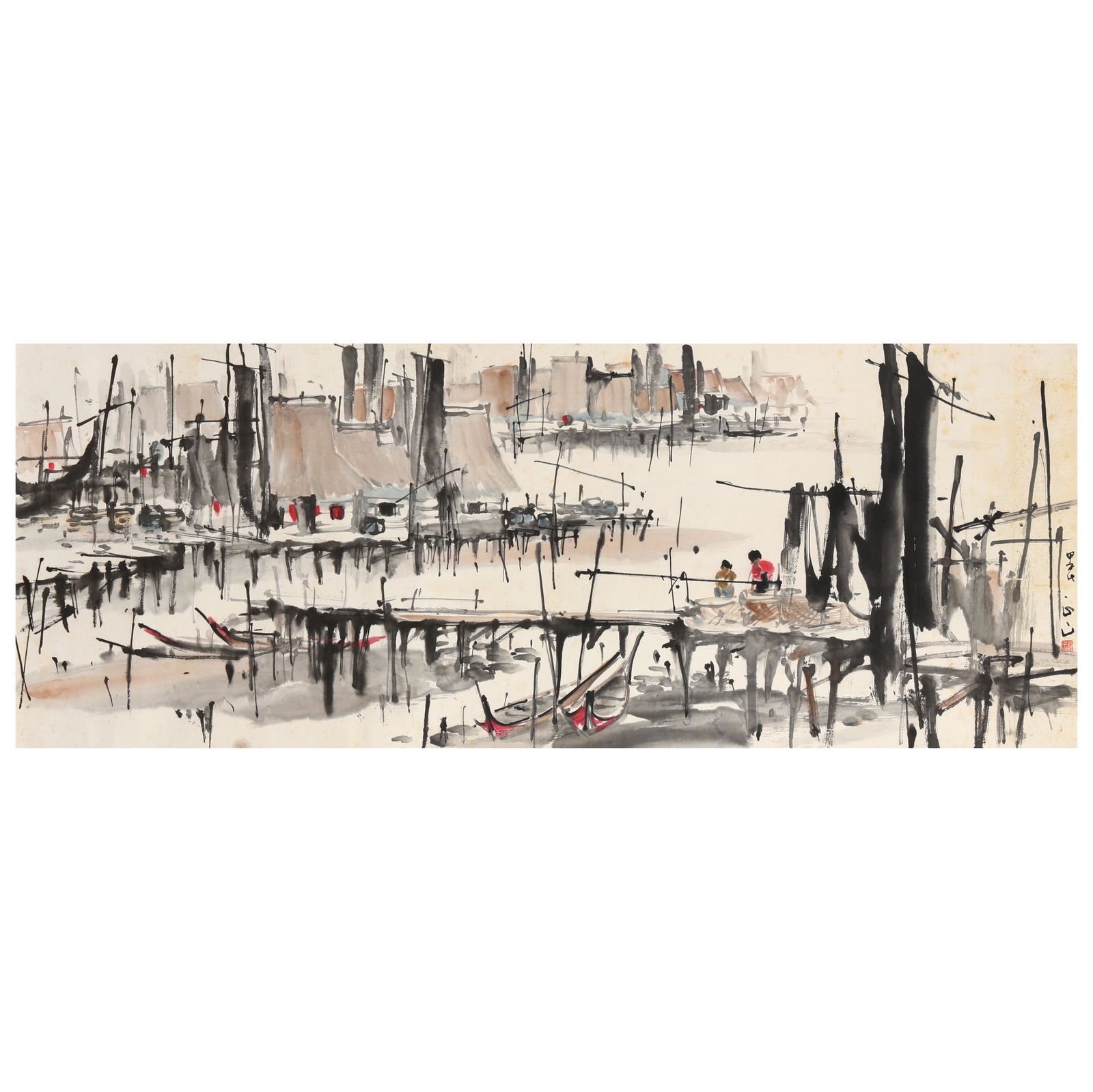 Chung Chen Sun (Malaysia, b. 1935), Painting of Village over Water (1 of 5)