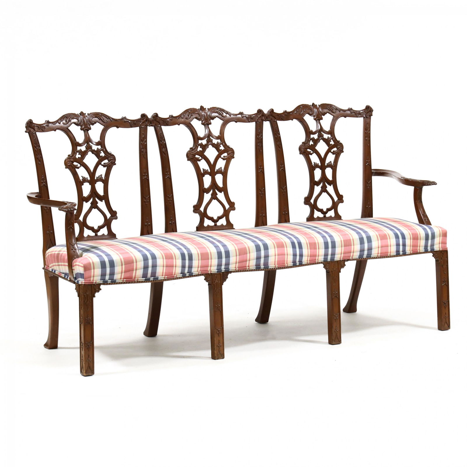 Chippendale Style Carved Mahogany Triple Back Settee (1 of 6)