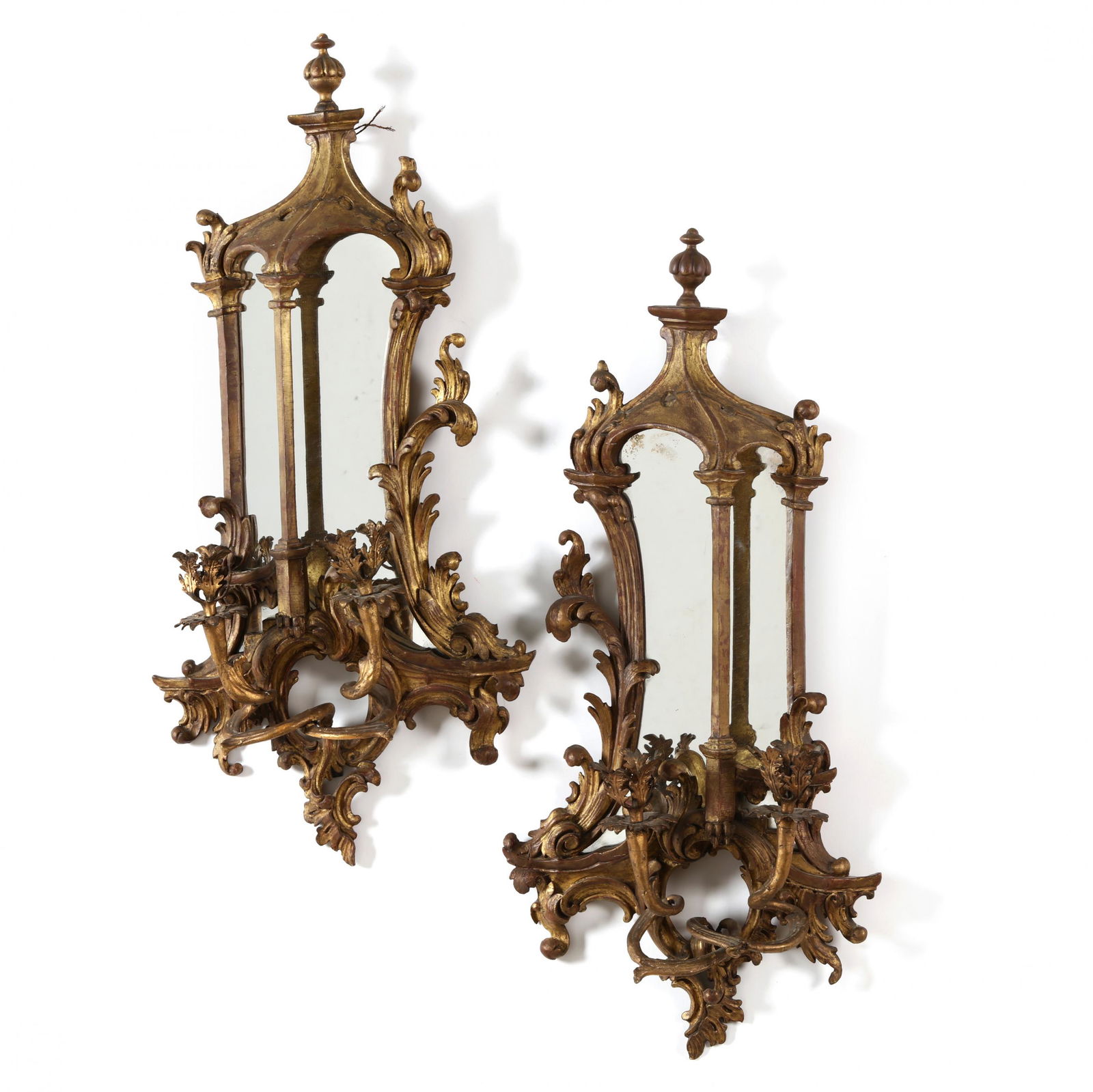 Pair of Rococo Style Giltwood Mirrored Sconces (1 of 7)