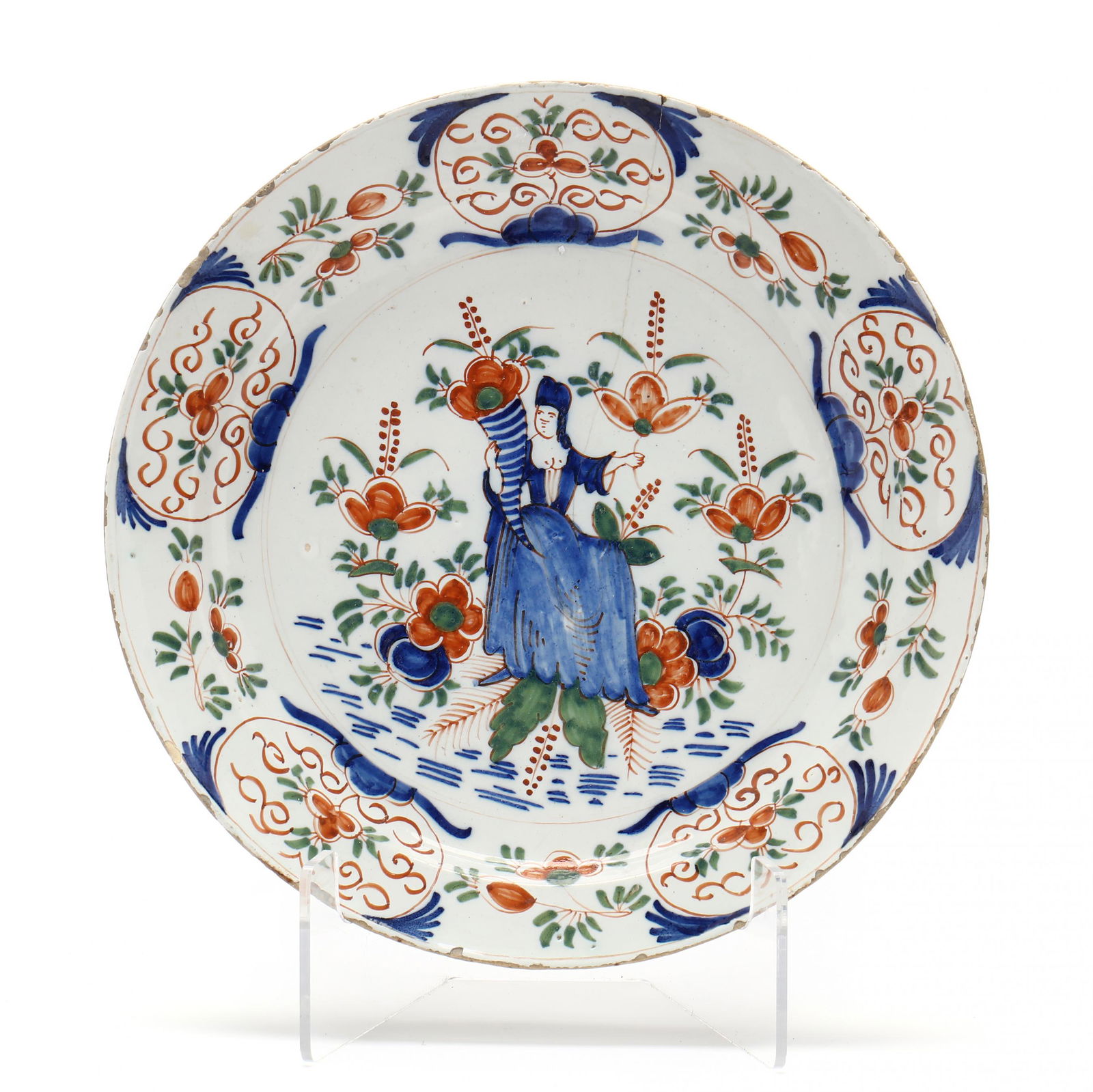 Dutch Delft Polychrome Charger, Lady Fortune (1 of 6)
