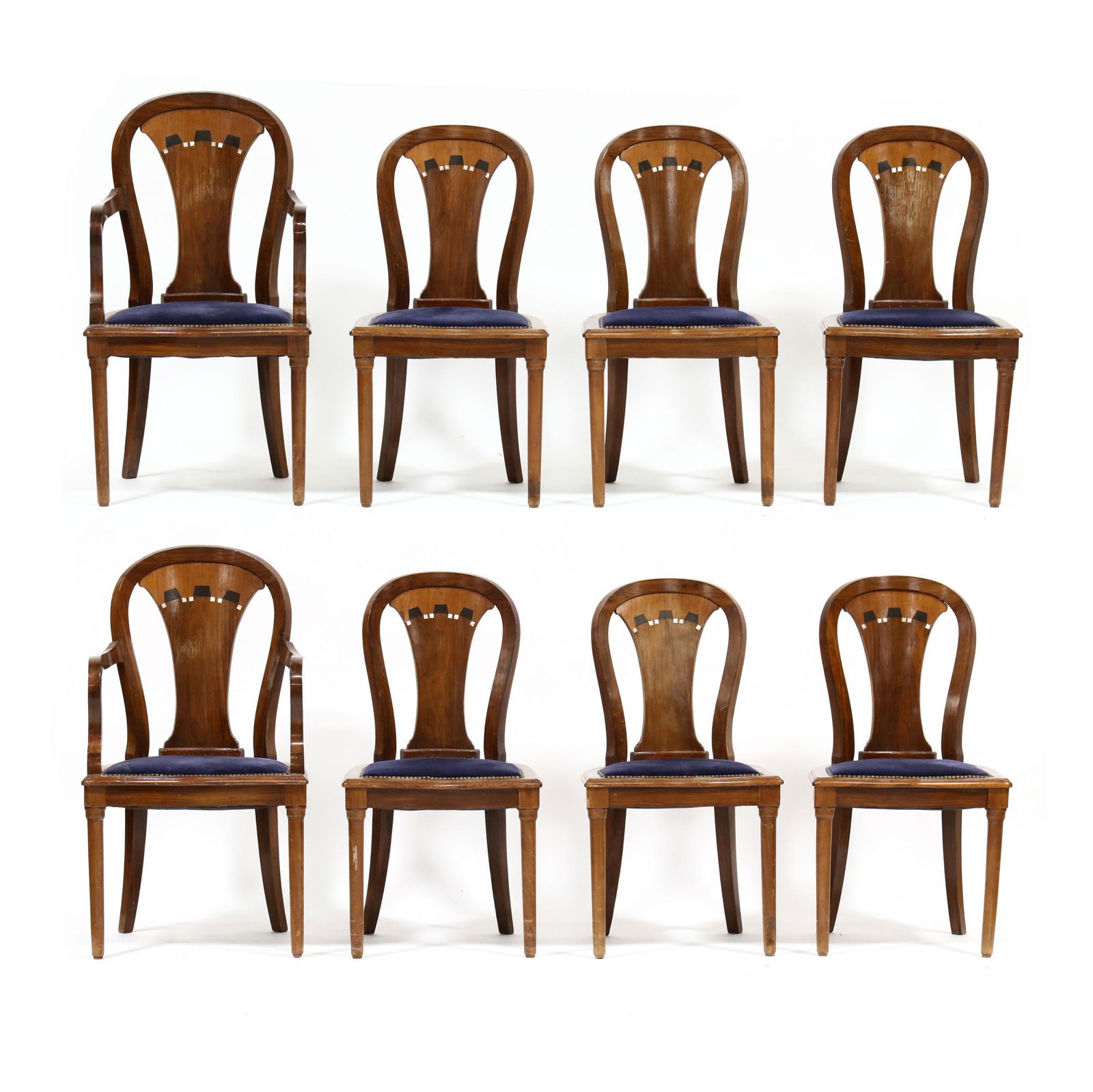 Manner of Joseph François De Coene, Set of Eight Art Deco Rosewood Inlaid Dining Chairs (1 of 9)