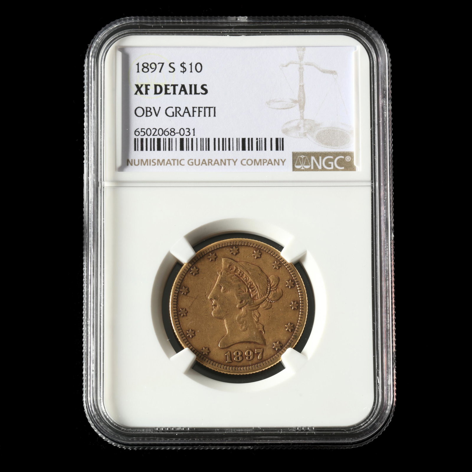 1897-S $10 Liberty Head Gold Eagle, NGC XF Details, Obv Graffiti (1 of 2)