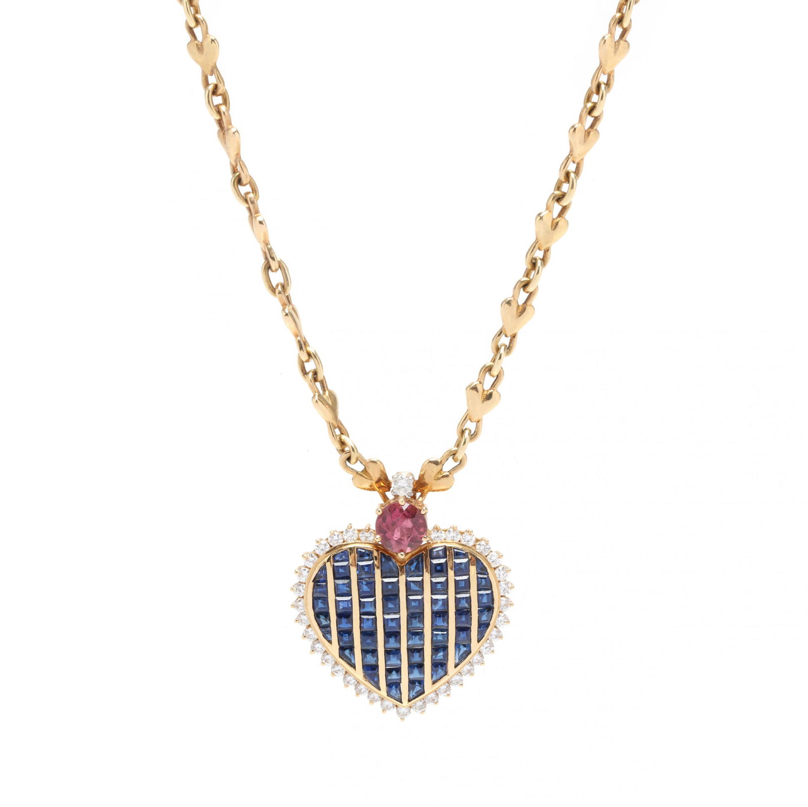 Gold and Gem-Set Heart Motif Necklace (1 of 6)