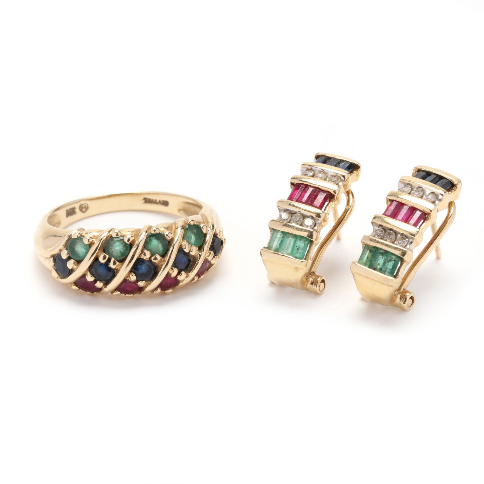 Gold and Gem-Set Ring and Earrings (1 of 9)