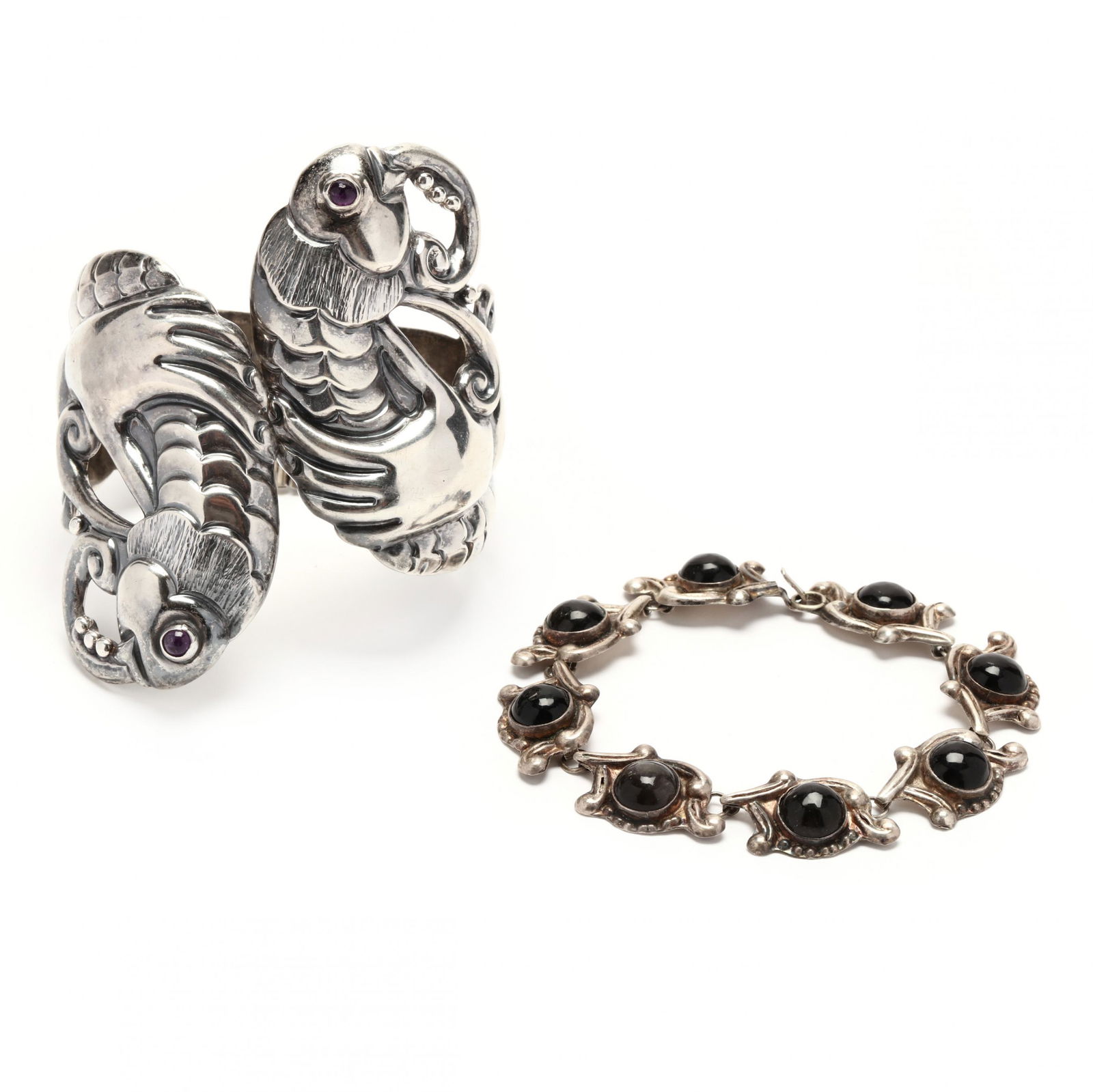 Two Silver and Gem-Set Bracelets, Mexico (1 of 8)