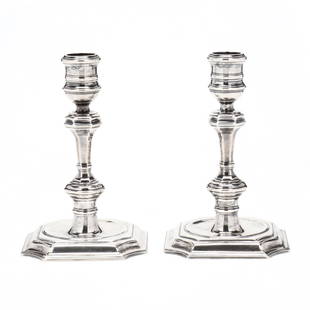 Pair of Tiffany Sterling Silver Candlesticks, After Paul De Lamerie: Pair of Tiffany Sterling Silver Candlesticks, After Paul De LamerieJohn C. Moore II directorship (1907-1947), reproduction design after the 1718 original by Paul De Lamerie, London, both marked to und