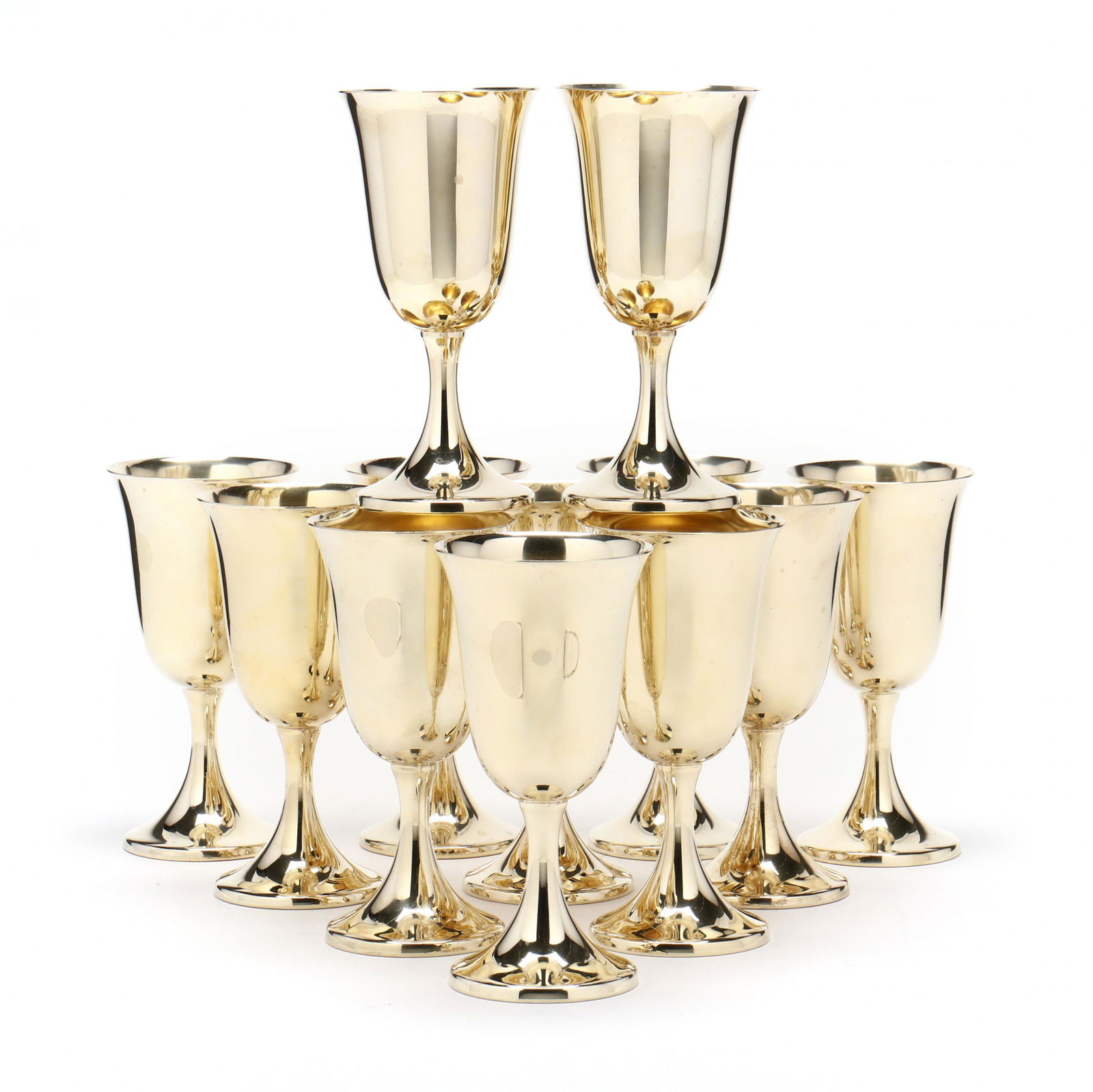 Set of Twelve Sterling Silver Gilt Goblets (1 of 4)