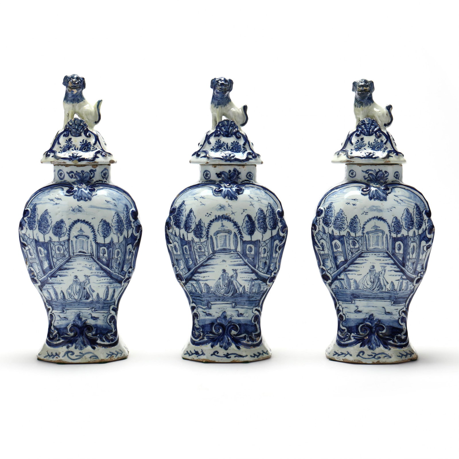 Set of Three Dutch Delft Garniture Vases (1 of 12)