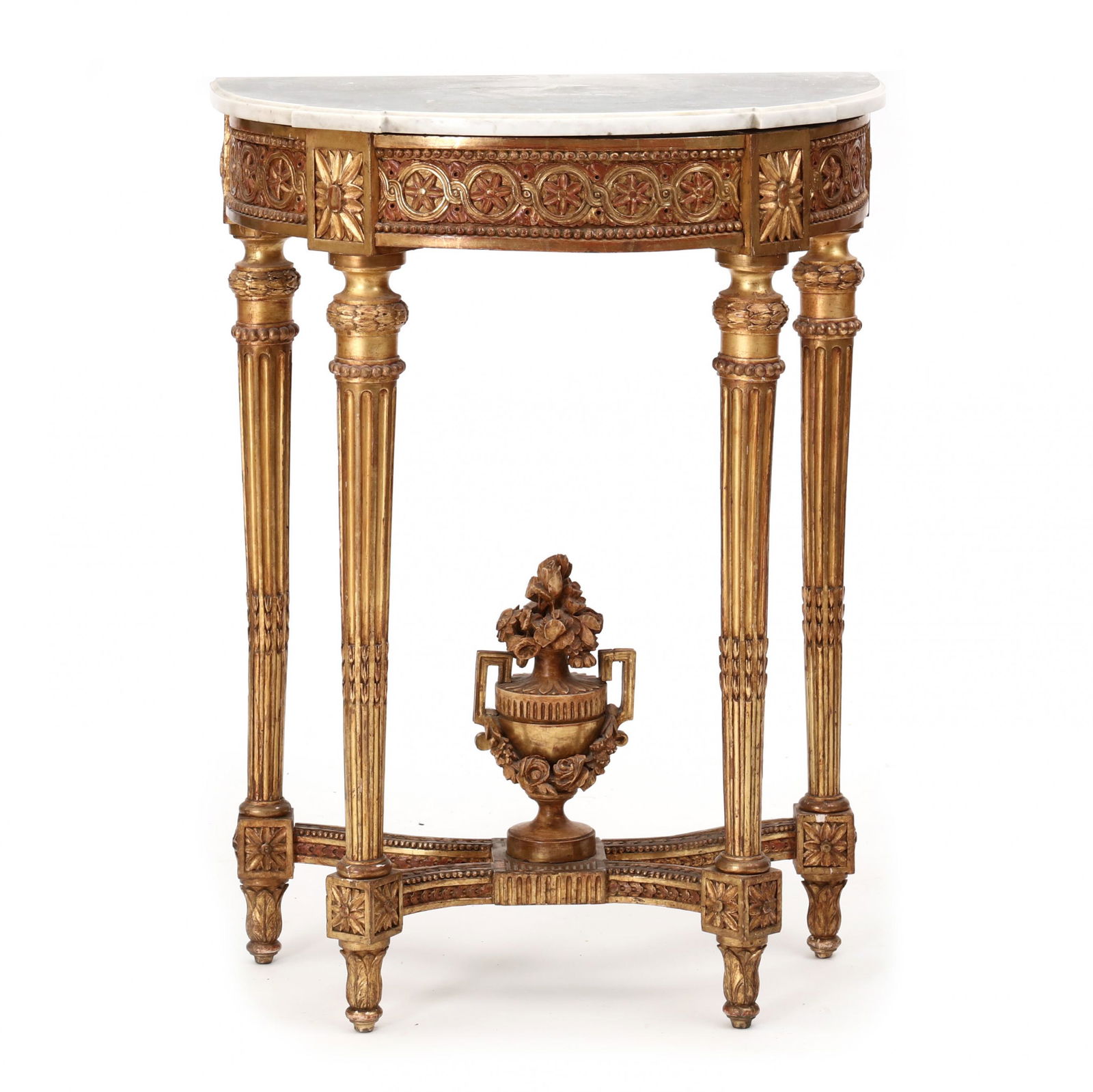 Louis XVI Style Carved and Giltwood Marble Top Diminutive Console Table (1 of 6)