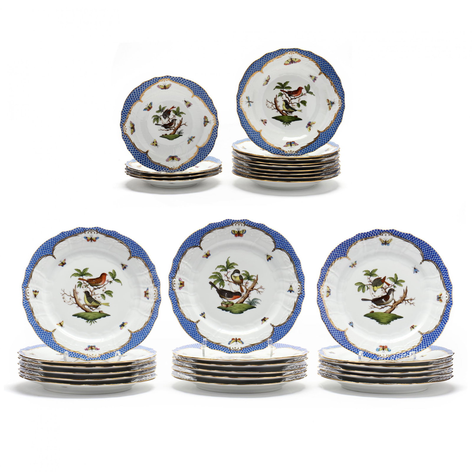 (31) Pieces of Herend  Rothschild Bird  with Blue Fish Scale China Dinner Service (1 of 18)